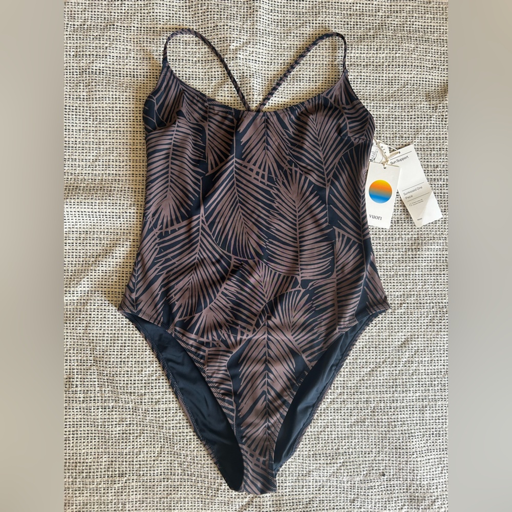 Vuori Black and Brown Leaf Print One Piece Swimsuit